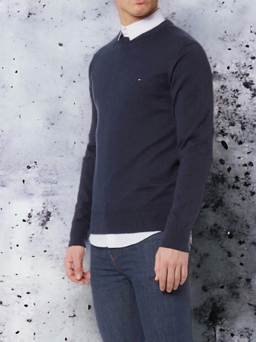 Tommy Hilfiger LOGO Mens ribbed Sweater XXL Cable Knit Crew Neck Navy Blue NWT